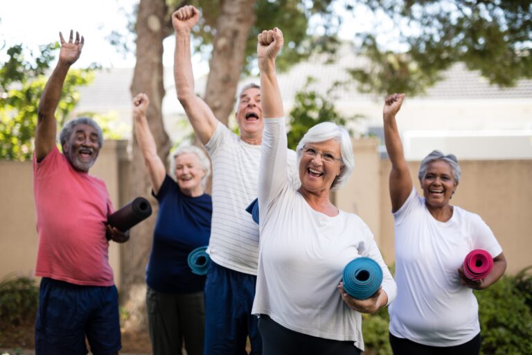 A group of seniors excited to exercise.